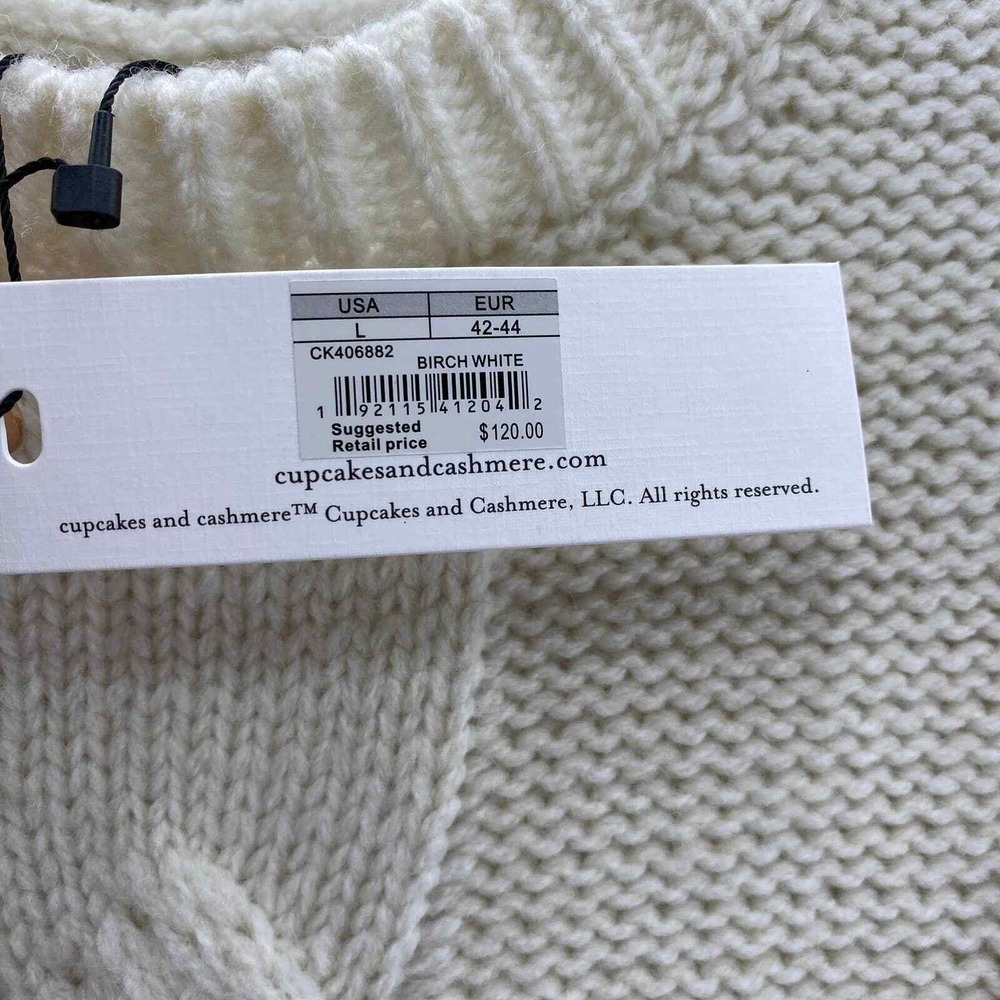Cupcakes and Cashmere Boho Cozy Sweater Large Cream Cable Knit Fringe Wool Blend - Picture 9 of 10